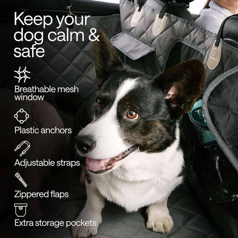 Waterproof Dog Car Seat Cover for Back Seat with Hard Bottom Inserts